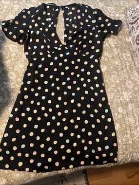 Mango Black Mini Dress with Pastel Polka Dots